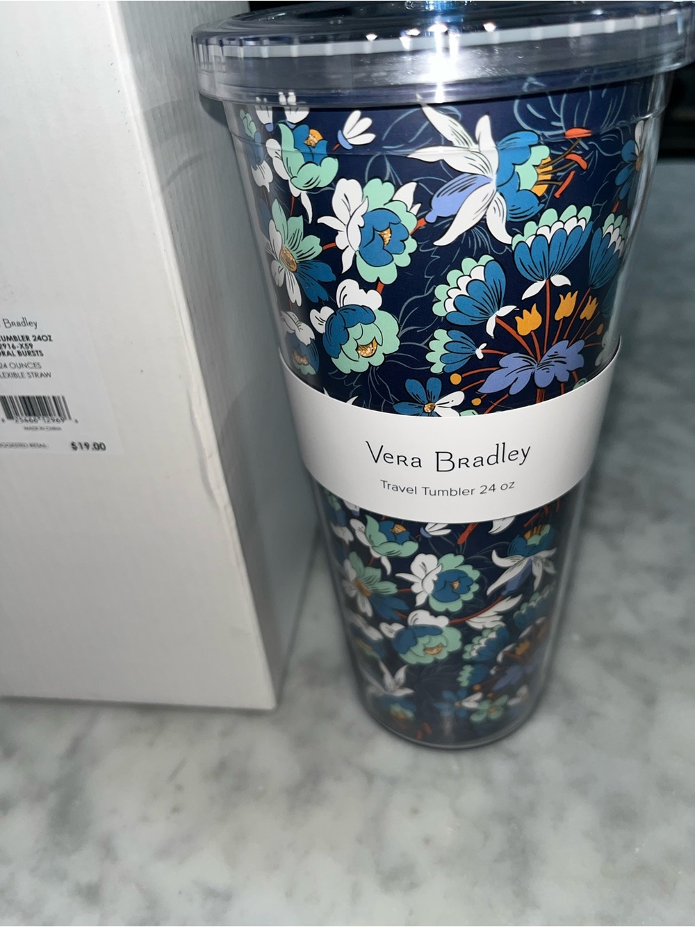 Vera Bradley Navy Floral Bursts 24 oz Travel Tumbler
